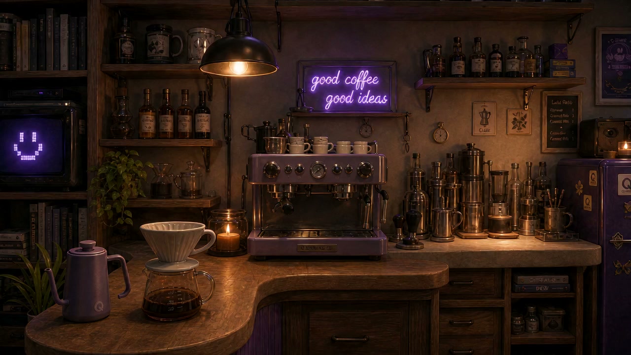 First-person view facing the Q Studio coffee bar